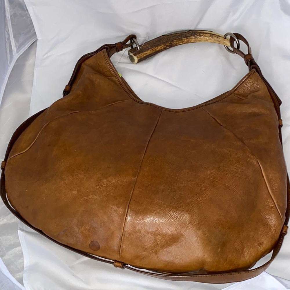 YSL Yves Saint Laurent mombasa brown tusk handle hobo bag
